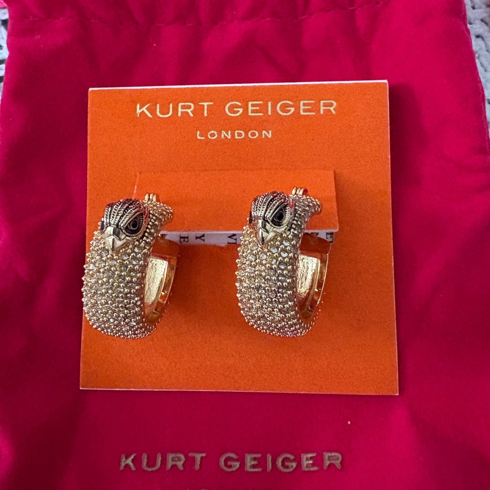 Kurt Geiger Pave Gold Eagle Head Hoop Earrings